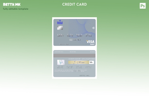 Модерен стил Шаблон за виза за дебитна картичка на Ирска Банка на Ирска